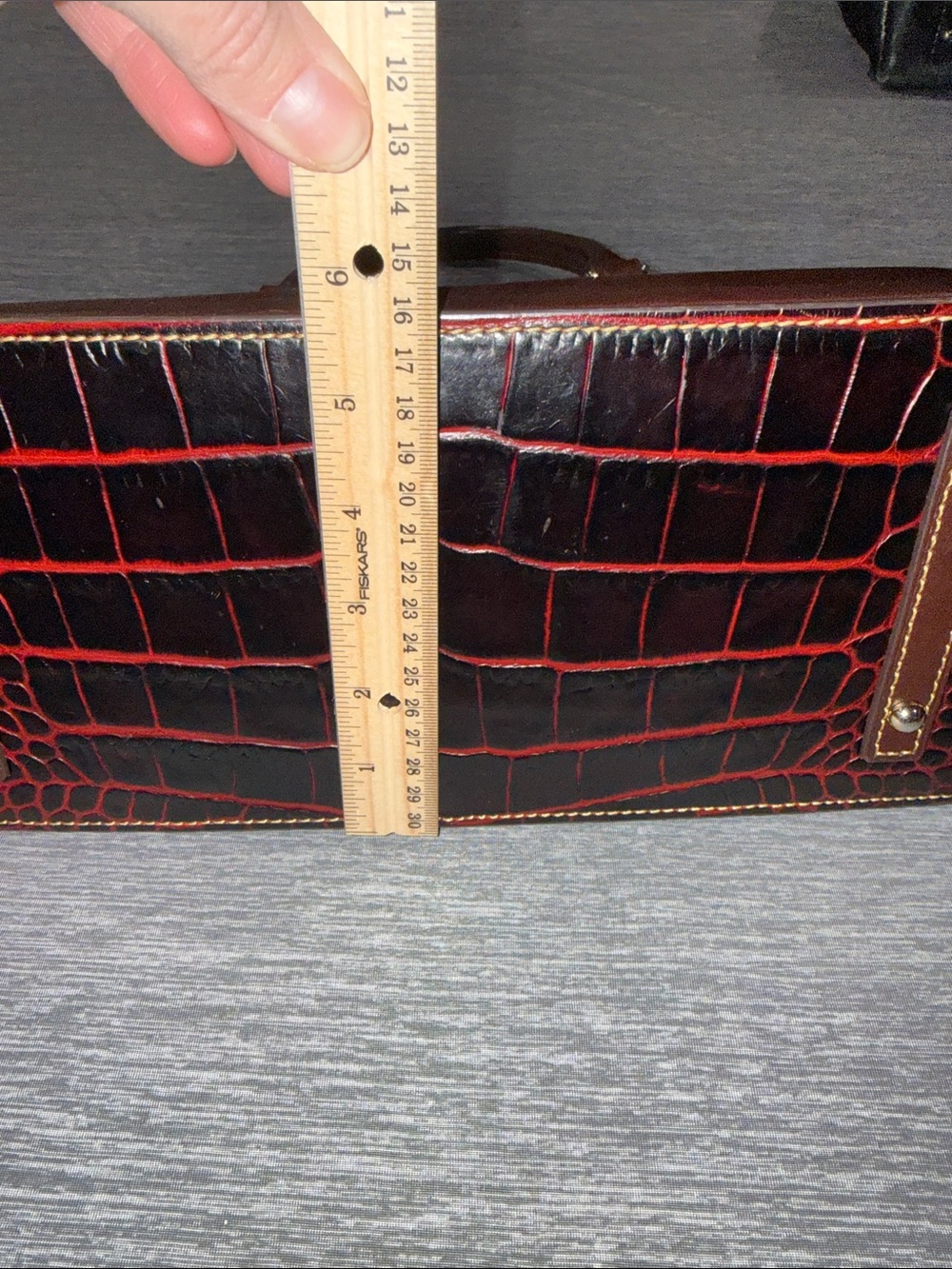 Dooney & Bourke Black and Red Croc-Embossed Dome Satchel - Picture 10 of 15